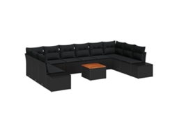 Conjunto 11 Conjunto De Móveis Para Exterior Vidaxl Preto Vime Pe (55 X 55 X 37 Cm)