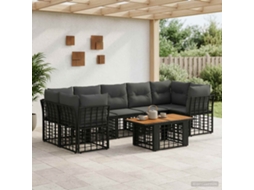 Vidaxl Conjunto De Sofá De Jardim 8 Unid. Preto E Cinza Escuro Vime Pe