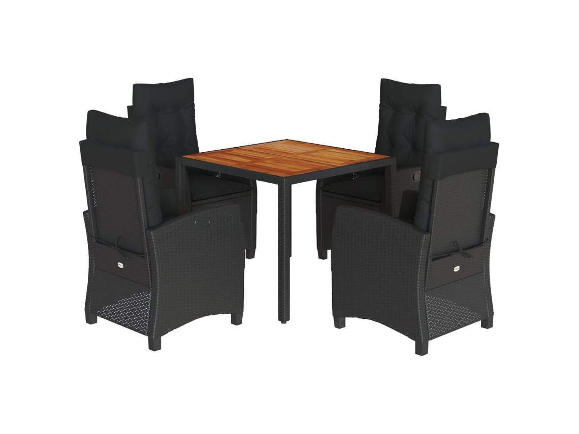 Conjunto de 5 Jantar para Jardim com Almofadões Vime Pe Preto MAISON EXCLUSIVE