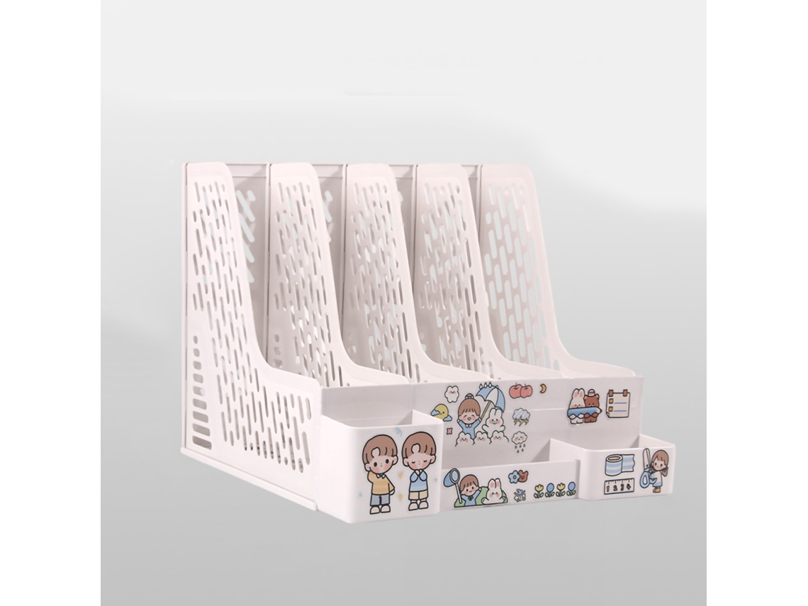 Organizador de Arquivos de Escritório com 4 Compartimentos Estante Vertical de Livros Branco para Estudantes