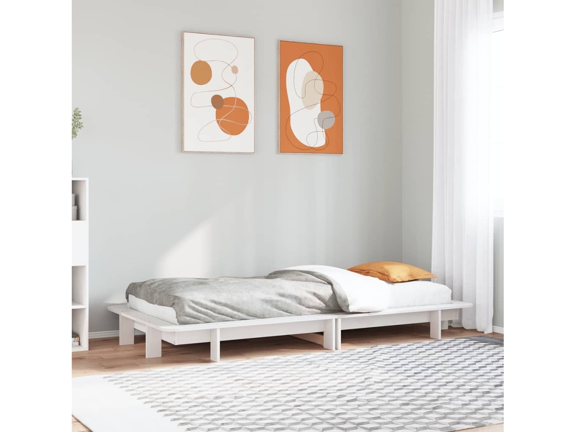 Vidaxl Cama Sem Colchão 100x200 Cm Madeira De Pinho Maciça Branco