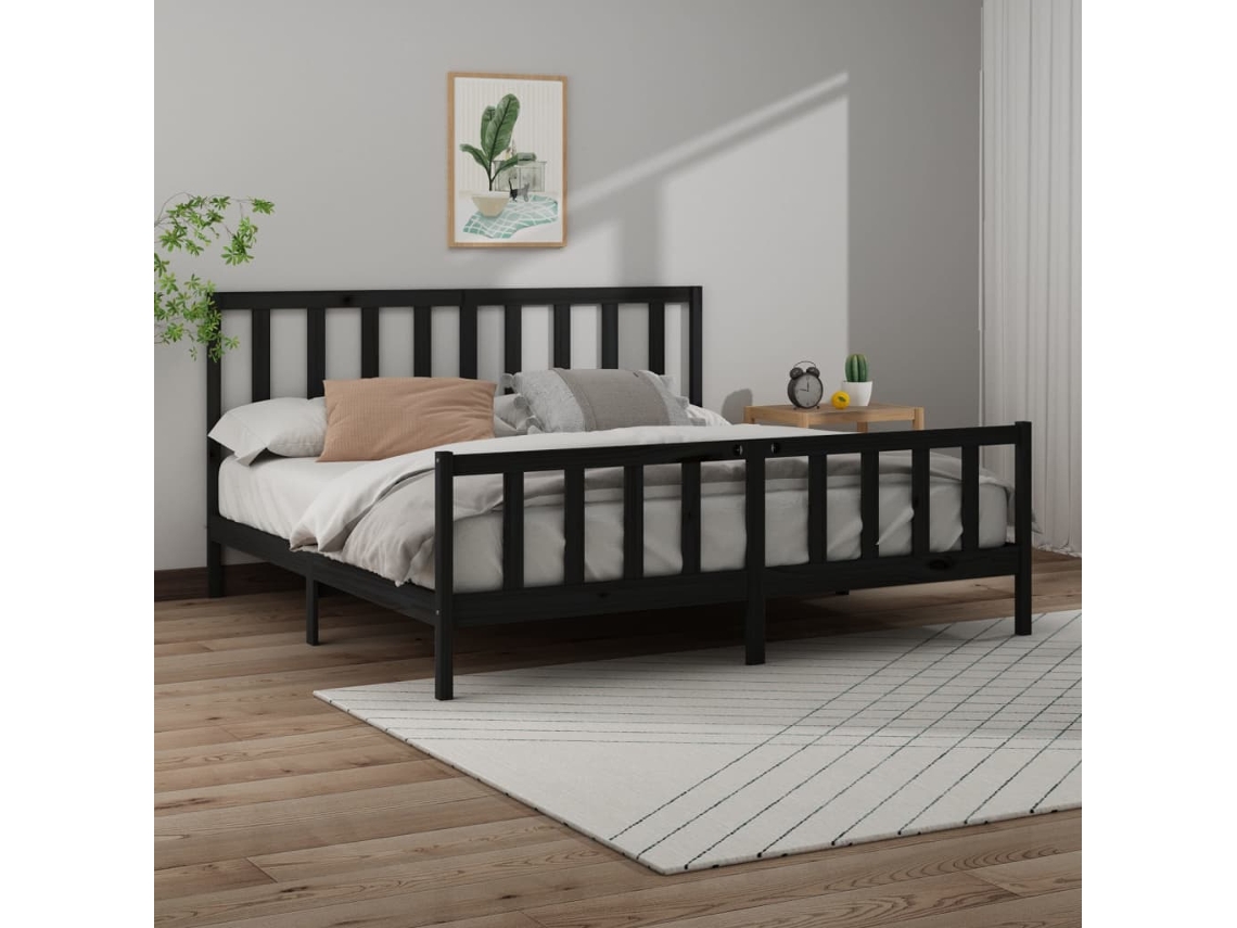 Vidaxl Estrutura De Cama 200x200 Cm Madeira De Pinho Maciça Preto