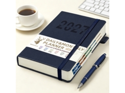 A5 2027-daily Planner 160-sheets, English Spanish Efficiency Notebook With Vertical Stripe Buckle, Blue