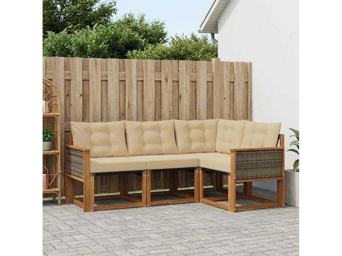 Vidaxl Conjunto De Sofás Para Exterior 4 Pcs Natural E Bege
