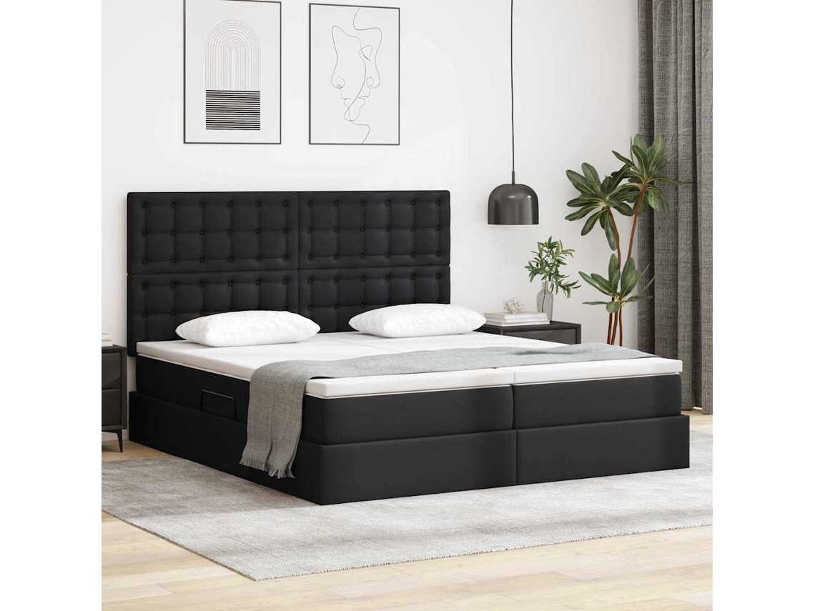 Vidaxl Cama Com Arrumação E Colchão Preto 180 X 200 Cm Couro Sintético