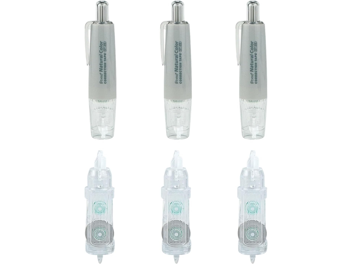 Conjunto De 6 Canetas De Fita Branca Com Ponta Ajustável Em 360 Graus E Sistema De Recarga Fácil Para Uso Escolar.