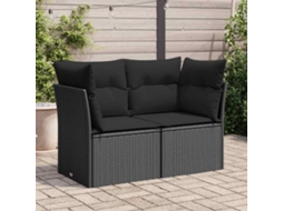 Vidaxl Sofá De Jardim Com Almofadas, 2 Lugares, Vime Sintético Preto