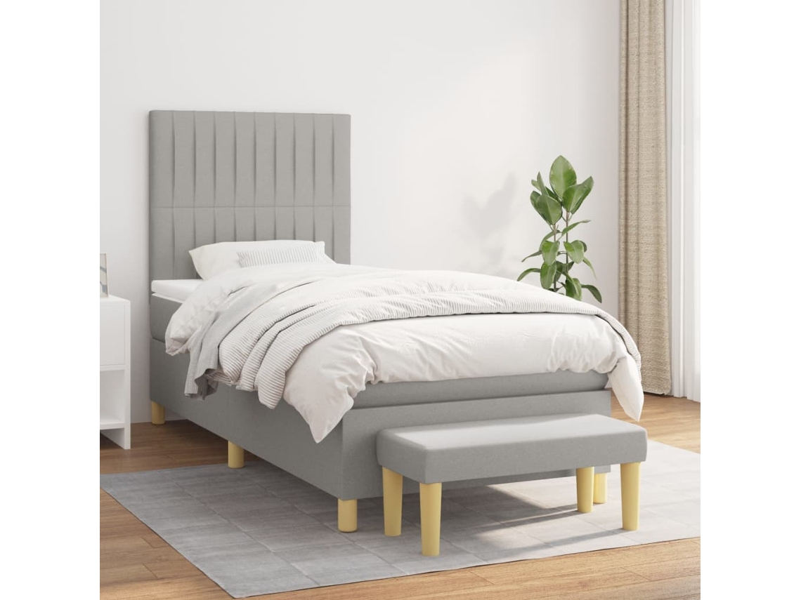 Vidaxl Cama Com Molas/colchão 90x200 Cm Tecido Cinza-claro