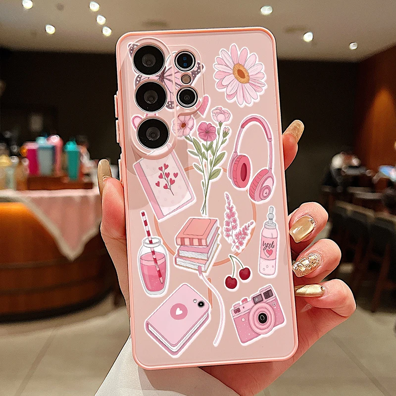 Capa Magnética Para Celular Galaxy A57 Com Estampa Floral De Astronauta (rosa)
