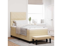 Vidaxl Cama Box Com Almofada Com Cabeceira Creme 90 X 200 Cm Tecido