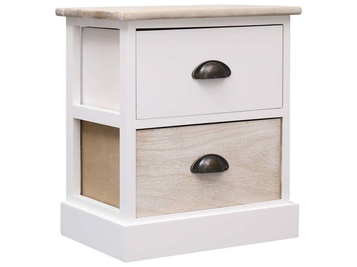 Mesas de Cabeceira 38x28x45 Cm 2 Pcs Paulownia Branco e Natural MAISON EXCLUSIVE