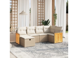 Vidaxl 6 Pcs Conjunto De Sofás P/ Jardim Com Almofadões Vime Pe Bege