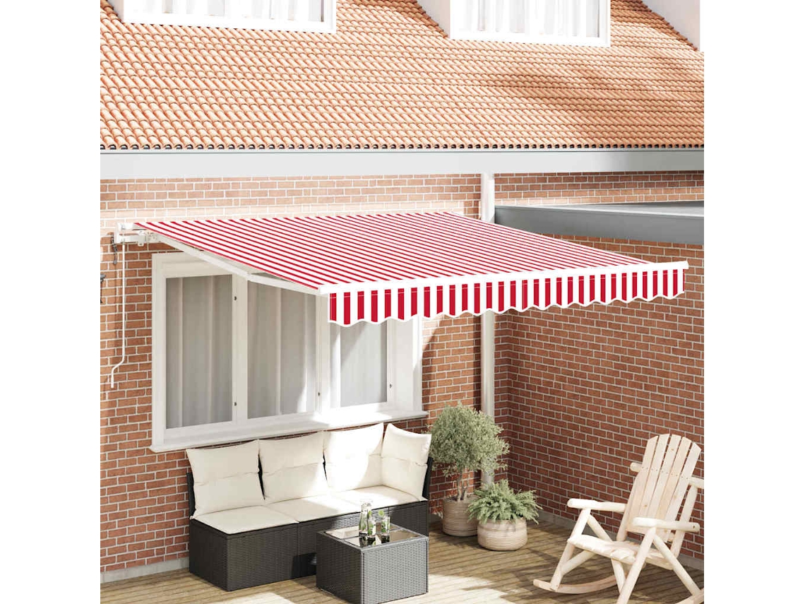 Vidaxl Toldo Retrátil Vermelho E Branco 300 X 250 Cm Tecido E Alumínio