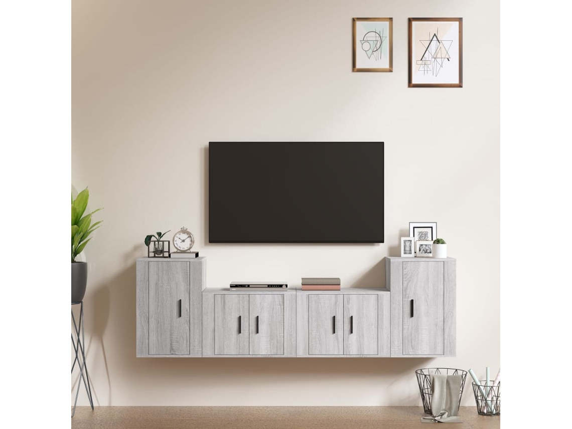 Vidaxl Conjunto Móveis De Tv 4 Pcs Madeira Processada Sonoma Cinza