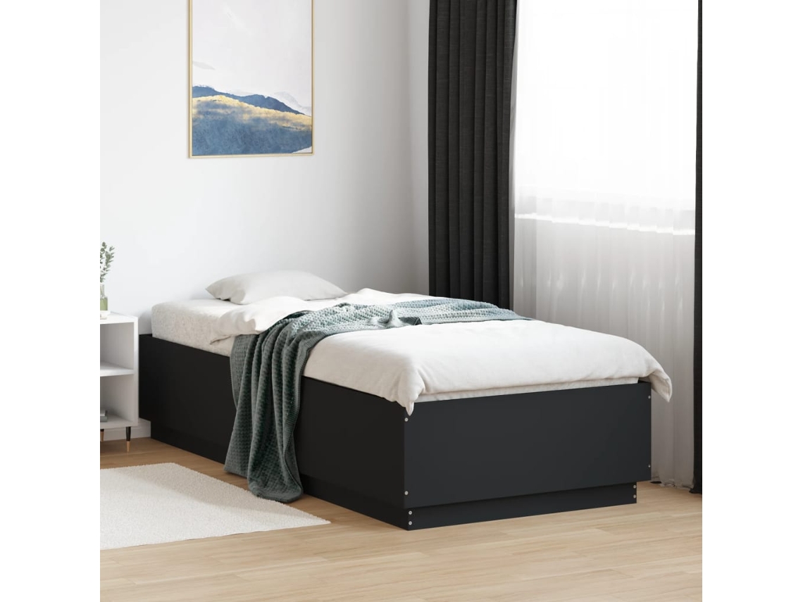 Vidaxl Estrutura De Cama C/ Luzes Led 90x200cm Derivados Madeira Preto