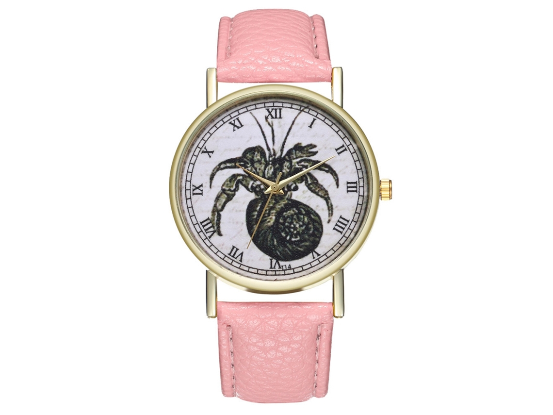 Reloj De Cuarzo Para Mujer Con Correa De Cuero Pu, Dial Grande Redondo, Moda (rosa)
