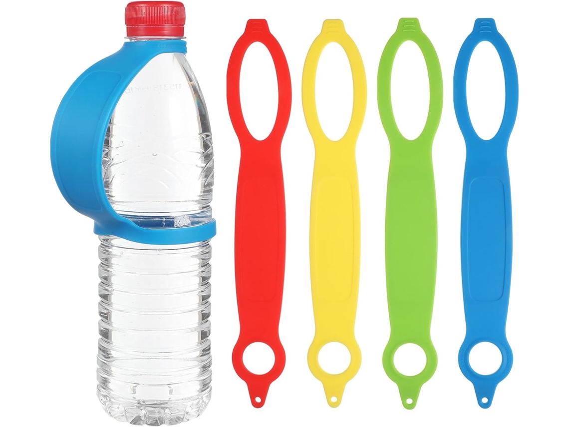 Conjunto De 4 Peças De Alças Coloridas De Silicone Para Garrafas De Água Mineral Com Cordões.