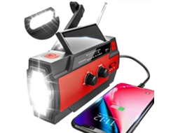 Rádio de emergência com manivela, portátil, movido a energia solar, AM/FM, previsão do tempo, vermelho AQUAFORGE