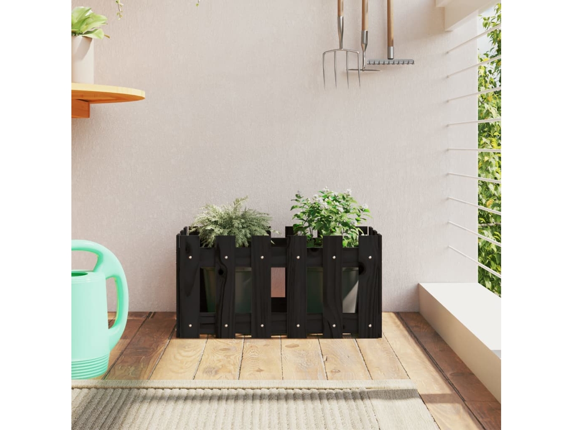 Vidaxl Vaso De Jardim C/ Design Cerca 60x30x30 Cm Pinho Maciço Preto
