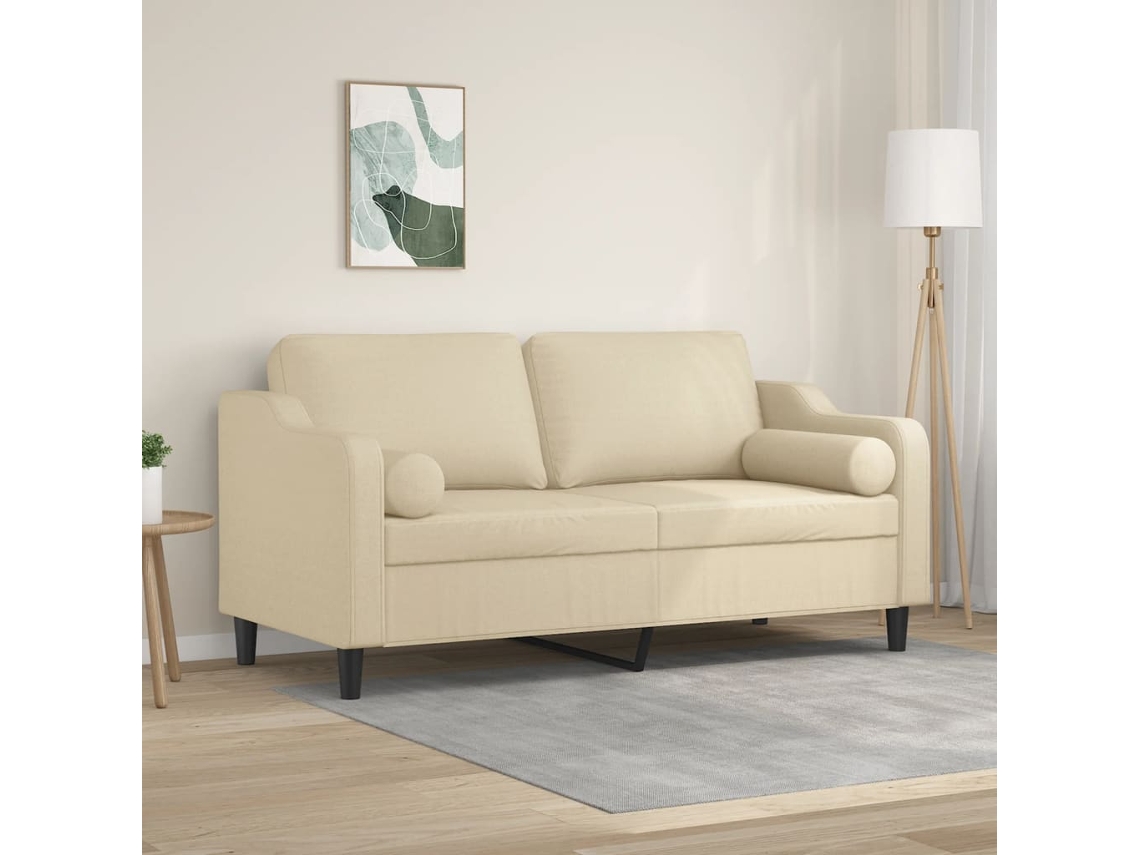 Sofá 2 Lugares Almofadas Decorativas 140 Cm Tecido Cor Creme Lovely Home