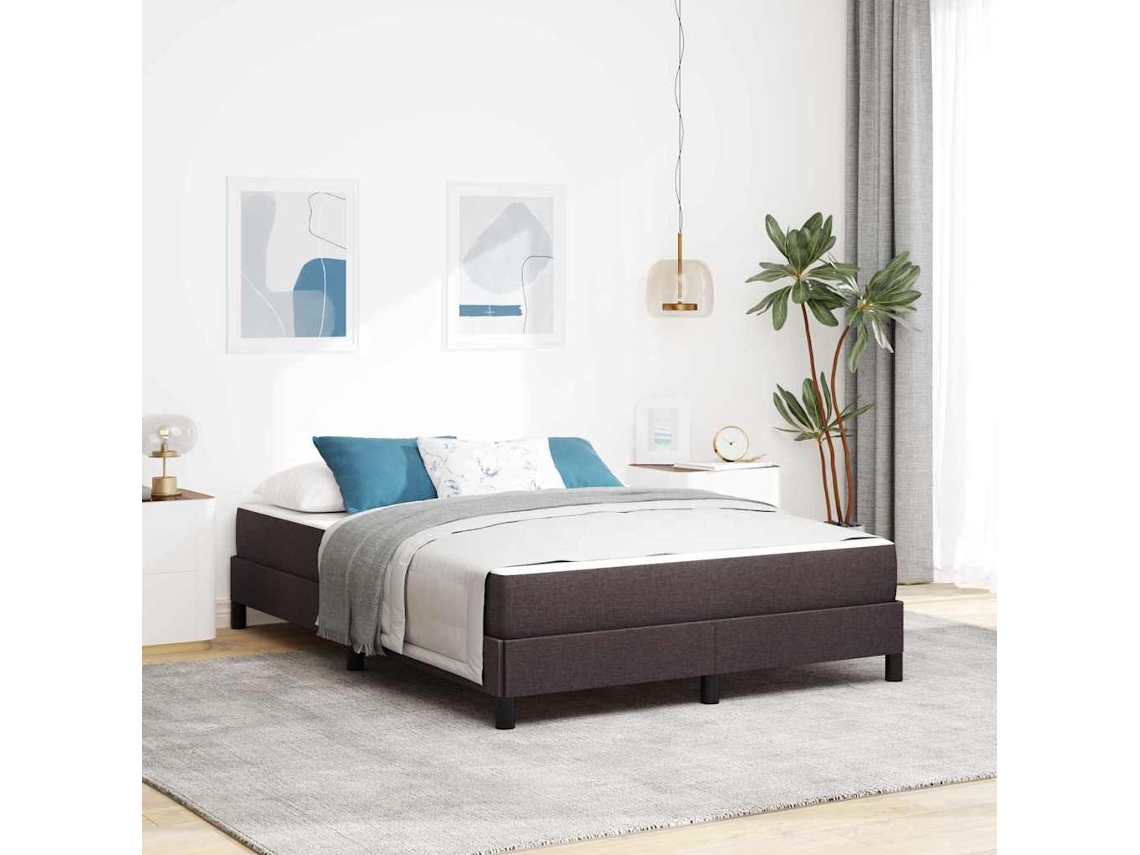 Vidaxl Cama Box com Colchão Marrom Escuro 140 X 190 Cm Tecido
