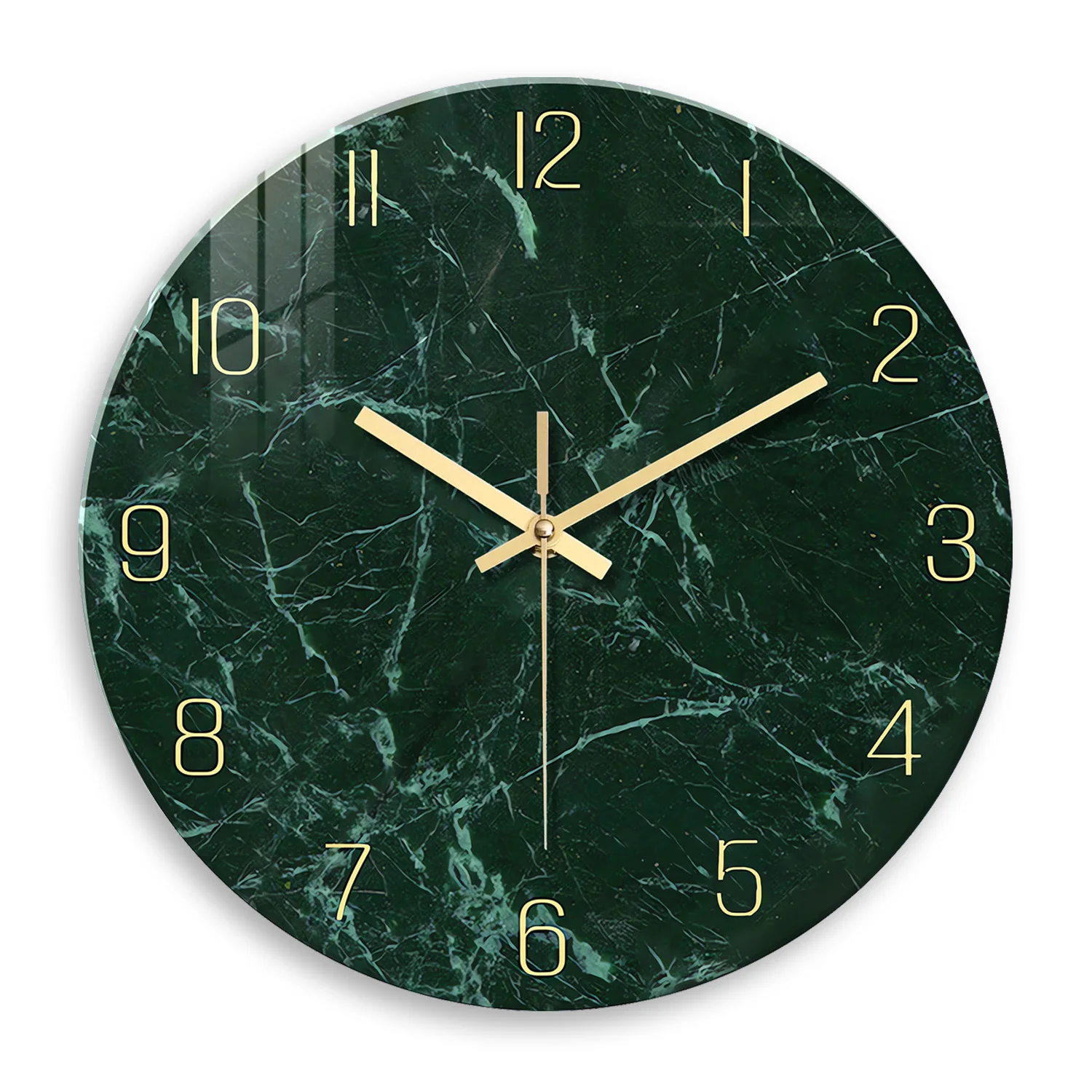 Relógio De Parede De Vidro Temperado Com Padrão De Textura De Mármore Verde Escuro Personalizado (16 Polegadas)