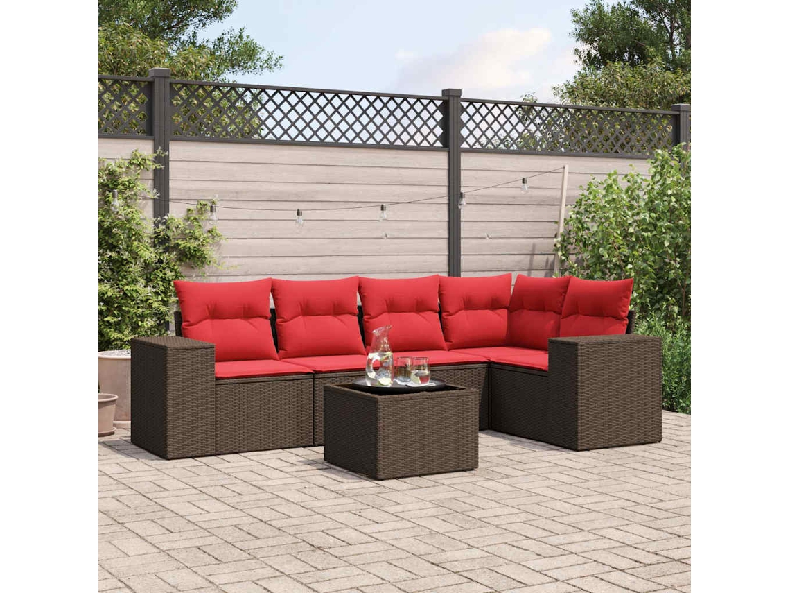 Vidaxl Conjunto De Sofá De Jardim Com 6 Peças E Almofadas Em Rattan Sintético Marrom