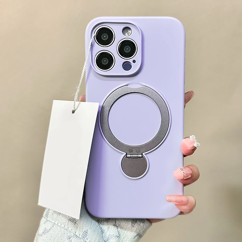 Capa Para Celular Com Suporte Magnético Em Anel De Metal E Silicone Líquido (roxo Para Iphone 16 Pro Max)