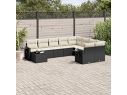 Vidaxl 10 Pcs Conjunto Sofás De Jardim C/ Almofadões Vime Pe Preto