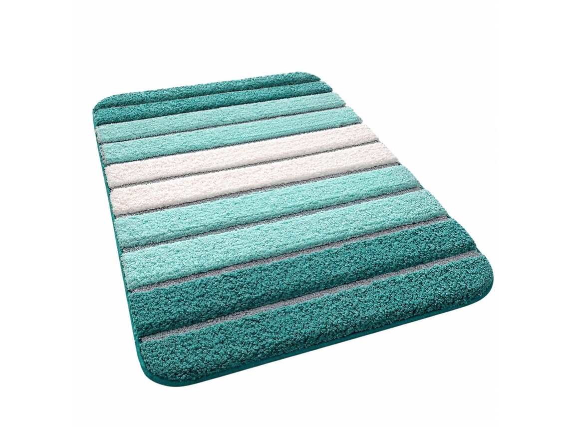 Tapete De Banho Absorvente Antiderrapante, 16 X 24 Polegadas, Verde-azulado E Branco, Microfibra, Lavável