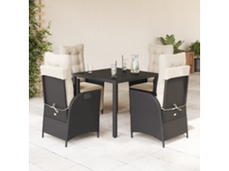 5 Pcs Conjunto De Jantar P/ Jardim C/ Almofadões Vime Pe Preto Dkd Home Decor