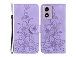 Compre Capa De Couro Com Estampa De Flor De Lírio E Suporte Para Motorola Moto G04s 4g / E14 4g, Roxa