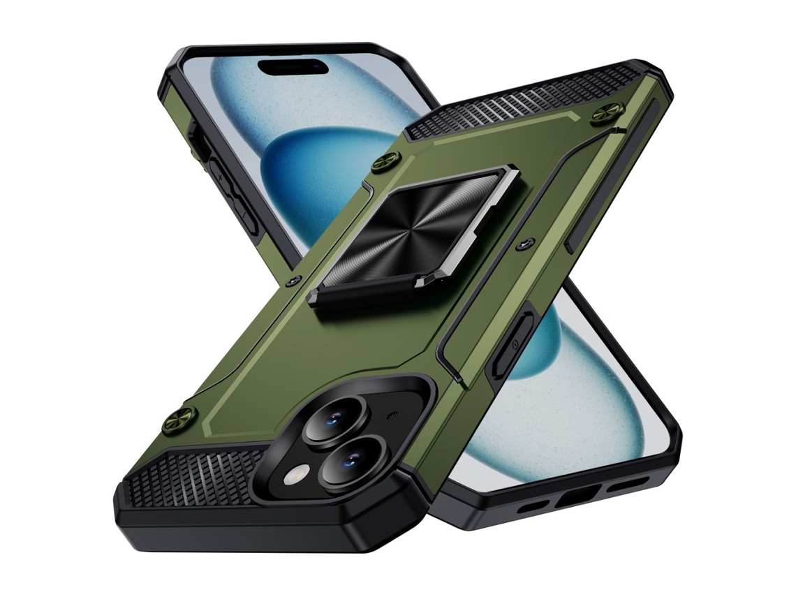 Suporte Casa Exército Para Iphone 15 Plus Pele Sintética Verde
