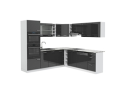 Cozinha de canto R-Line, 237 x 60 cm sem bancada, antracite brilhante/branco, Vicco