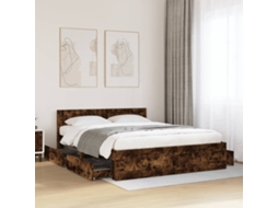 Vidaxl Estrutura Cama C/ Cabeceira Derivados Madeira Carvalho Fumado