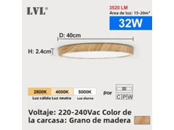Luminária De Teto Led Moderna (32w, Multicolorida, Com Efeito Madeira) Com Padrão De Madeira Dourada.