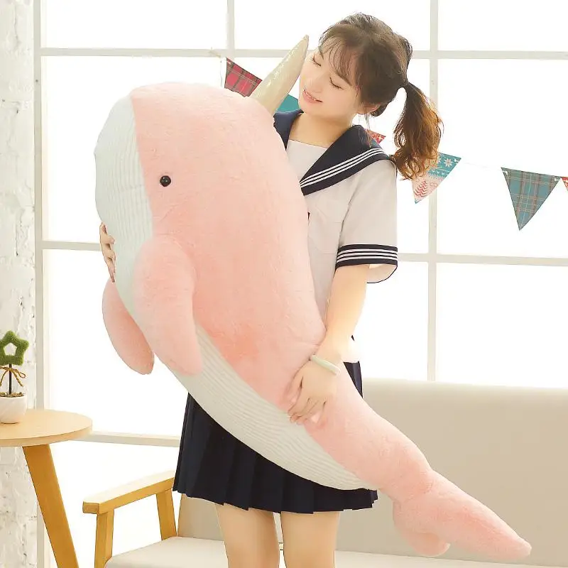 Pelúcia de Narval, Boneco Unicórnio Fofo, Decoração de Quarto MDUG (rosa 60cm)