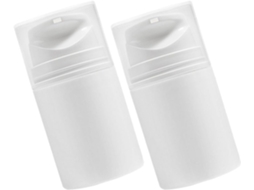 Conjunto de 2 frascos portáteis a vácuo para loção, em polipropileno branco, 30 ml, suave.
