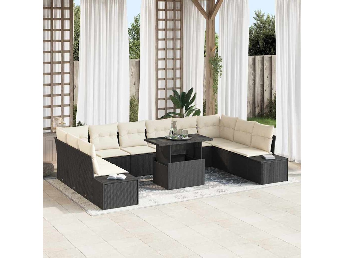 Vidaxl Conjunto De Sofá De Jardim 11 Pcs Preto Rattan Sintético