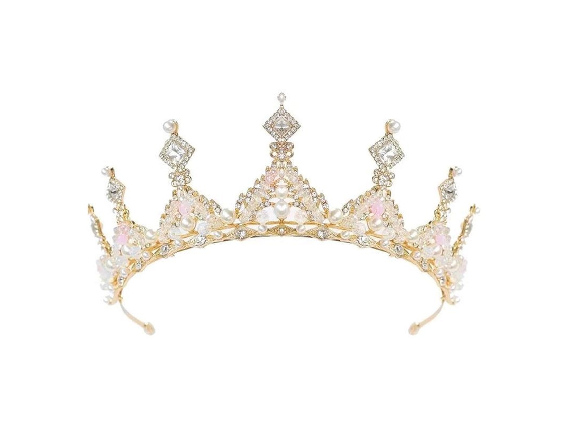 Diadema Reina Princesa De Oro Con Perlas Para Mujeres Y Niñas Corona De Boda