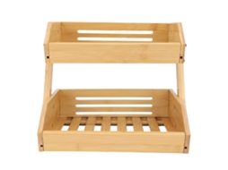 Cesta de Frutas e Legumes de Bambu Grande 2 Camadas para Armazenamento na Cozinha S/MARCA