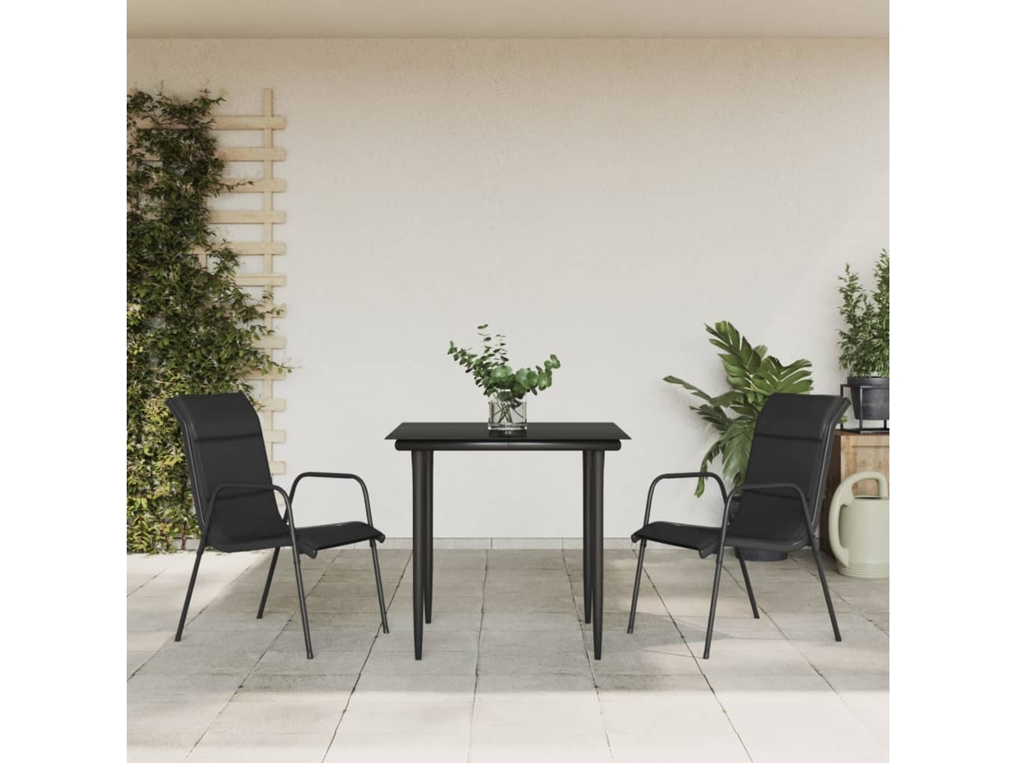 3 Pcs Conjunto De Jantar Para Jardim Aço E Textilene Preto Dkd Home Decor