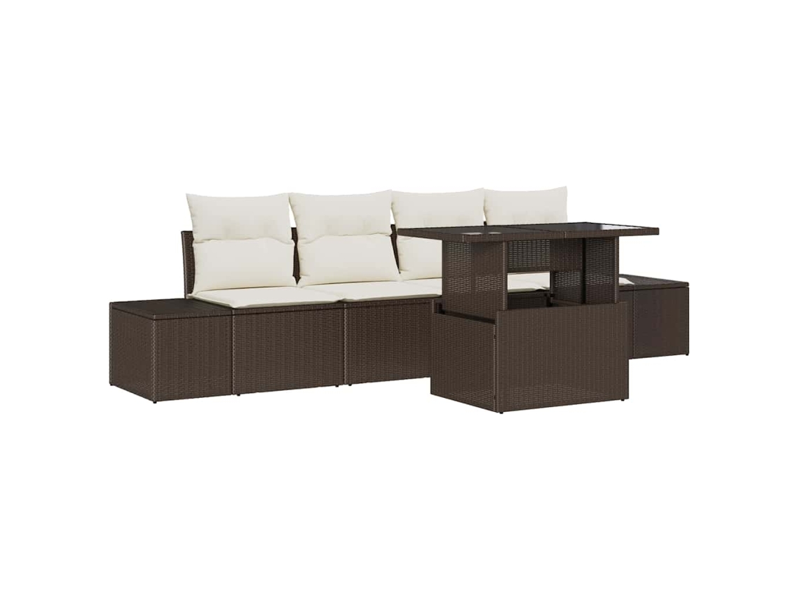 Maison Exclusive - Conjunto De Sofás Com Almofada 5 Pcs Marrom E Creme Vime Pe