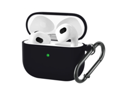 Capa Zruxe Para Airpods 3 Silicone Preto Com Breloc Carabina (carregamento Sem Fios, Proteção Integral)