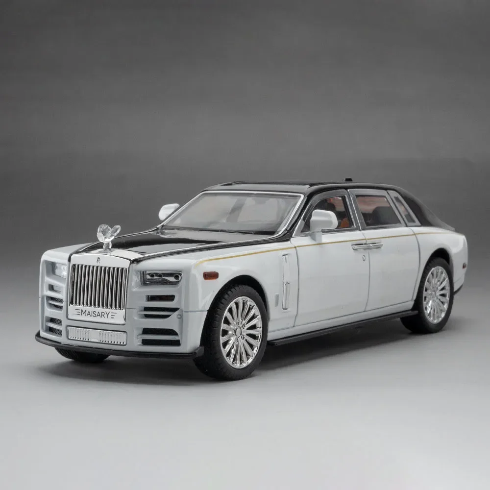 (branco) Miniatura De Carro Em Escala 1:24 - Modelo De Carro Em Liga Metálica Fundida Com Luzes E Efeitos Sonoros, Portas Que Podem Ser Abertas.