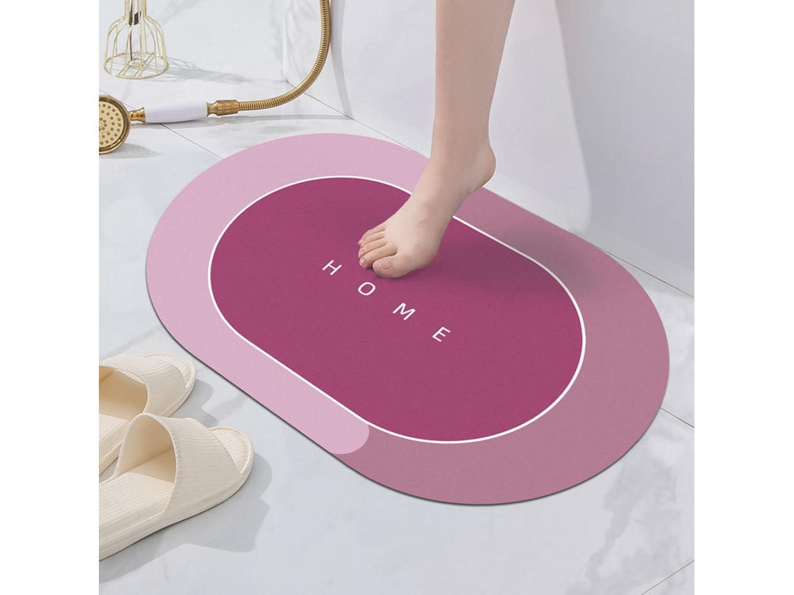 Tapetes de Banho Antiderrapantes Absorventes de Secagem Rápida para Decoração de Banheiro Borracha Elipse Rosa Casa EVELTEK 50x80cm