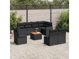 Vidaxl 9 Pcs Conjunto De Sofás P/ Jardim C/ Almofadões Vime Pe Preto