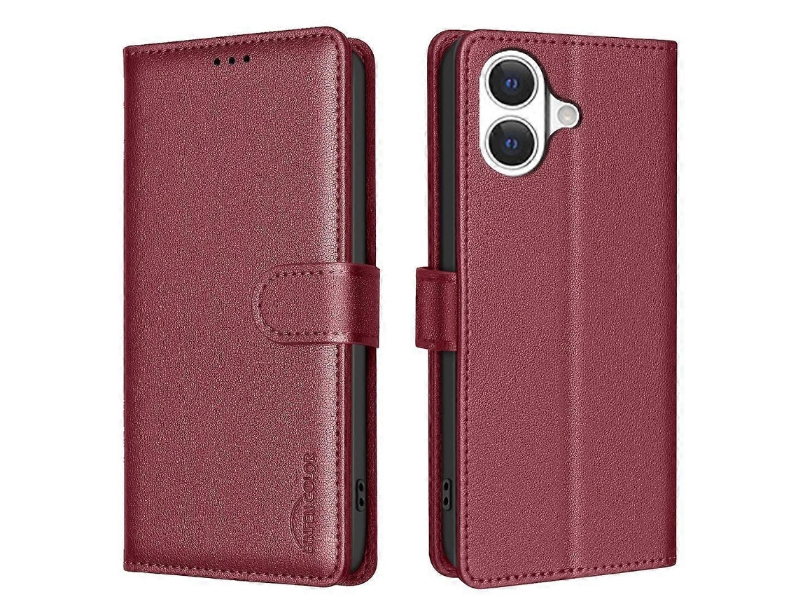 Capa De Pu Com Textura De Lichia E Proteção Rfid, Compatível Com Iphone 17 Pro - Vermelha