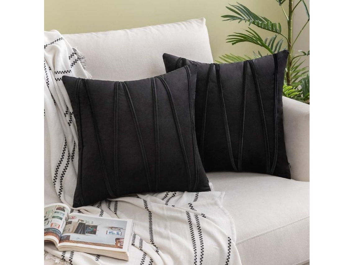 2026 funda Almohada Terciopelo Rayas Diagonales Invisible Cremallera 2 Piezas 45x45cm Negro