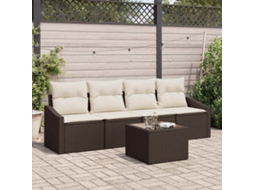 Vidaxl Conjunto De Sofás Com Almofada 5 Pcs Marrom E Creme Vime Pe
